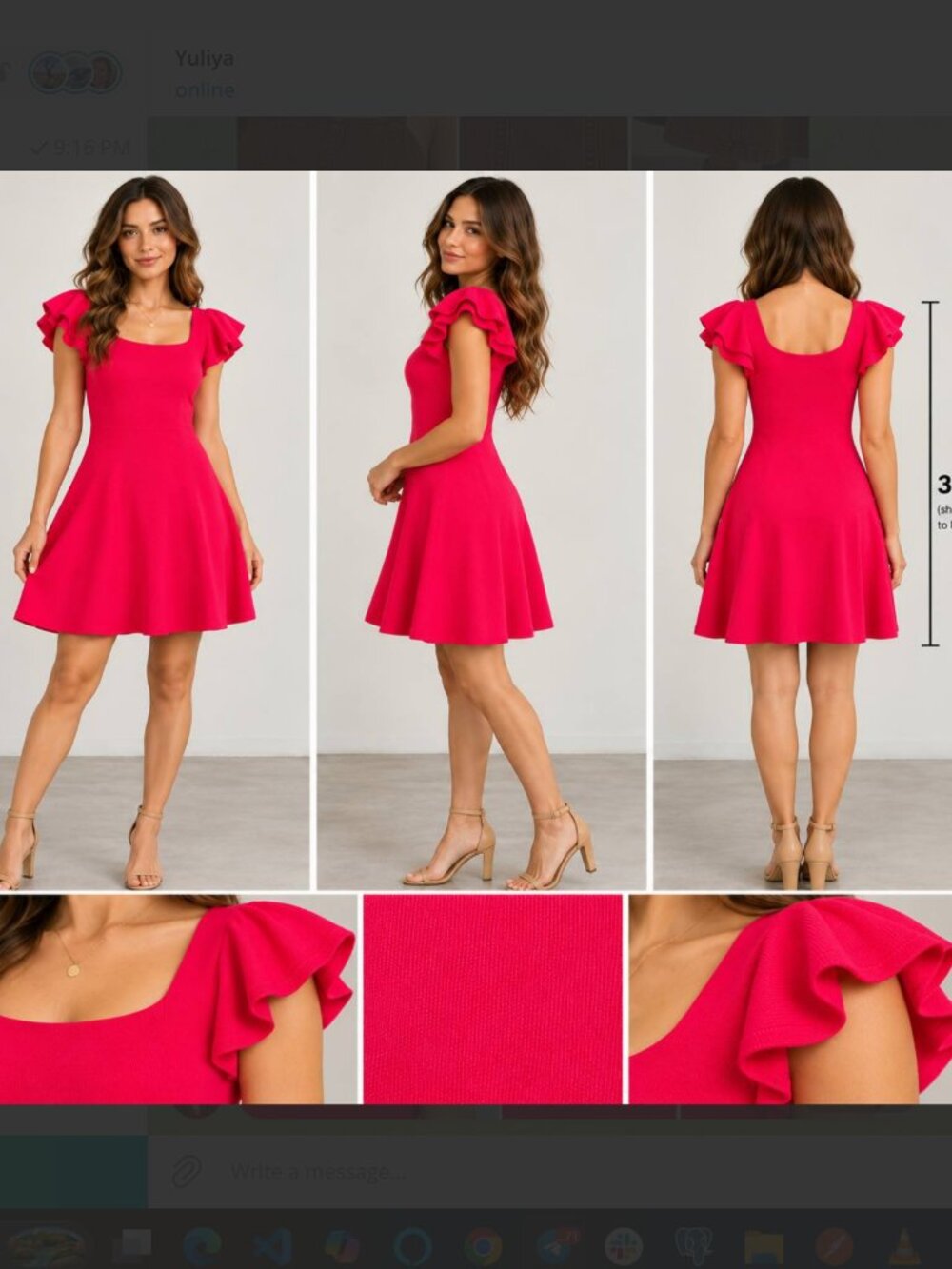 Timing Bright Pink Ruffle Sleeve Fit-and-Flare Mini Knitted Dress NWT